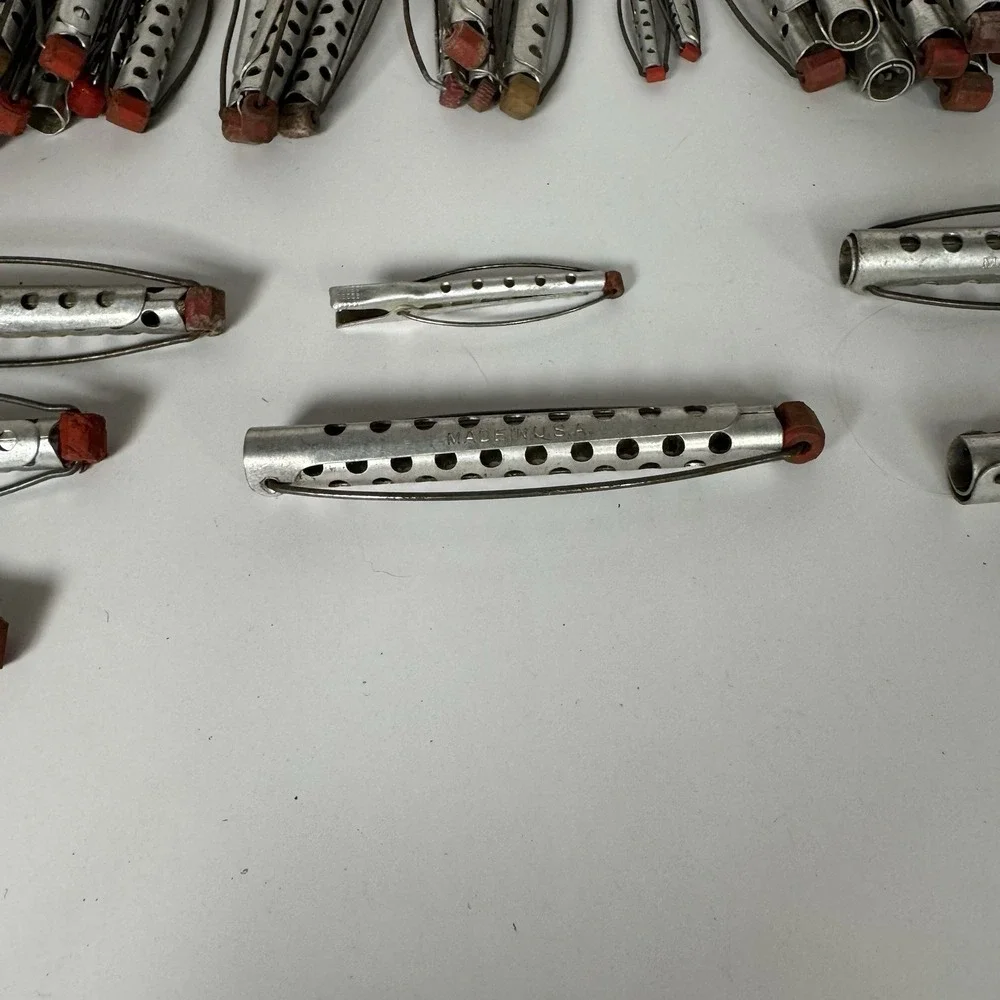 Vtg Tip-Top‎ Products Aluminum Hair Curlers Rollers Omaha Red Tips Lot of 49 MCM